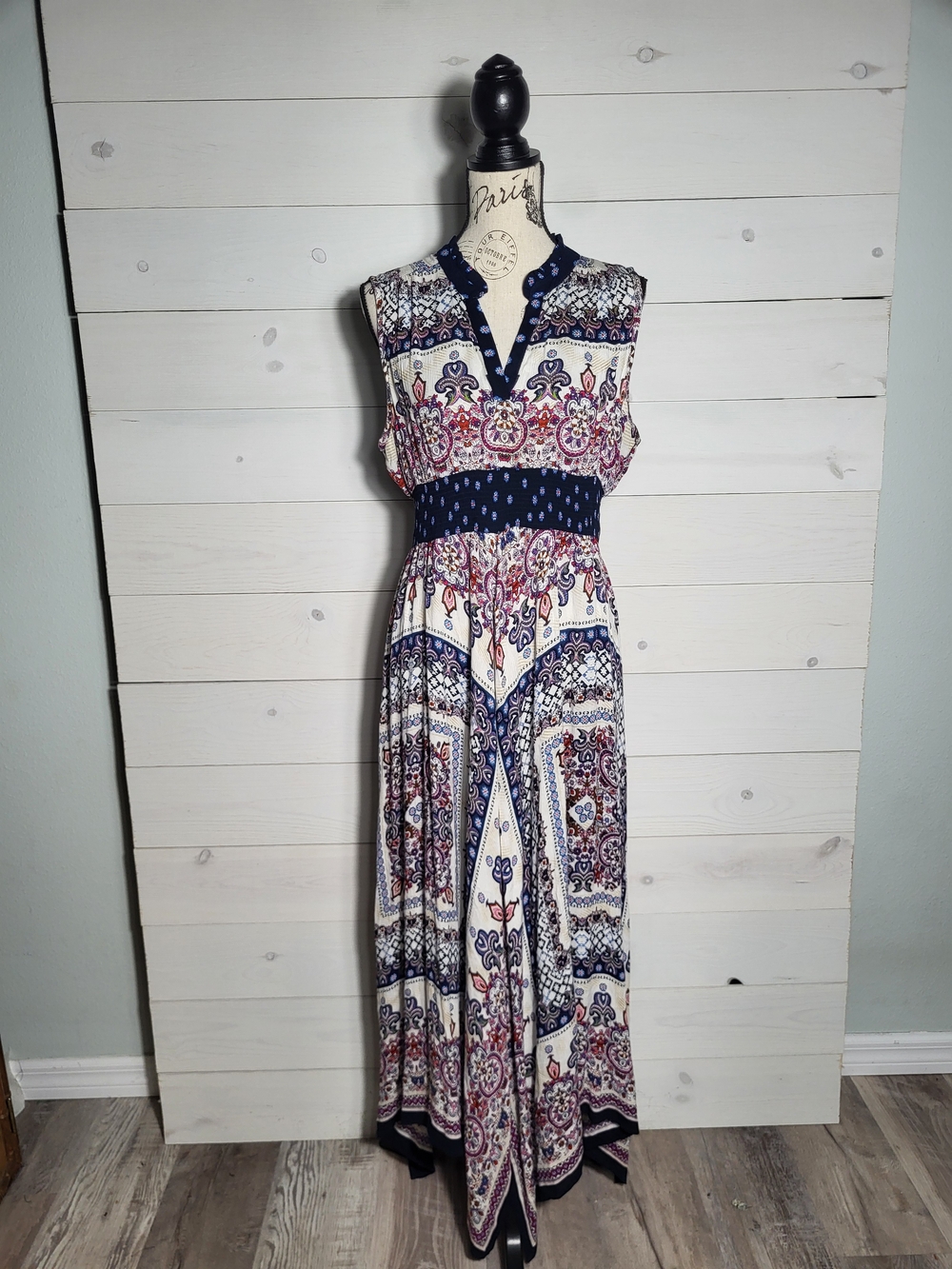 Bila Maxi Dress Asymetrical Hankerchief Hem Smocked Floral BOHO